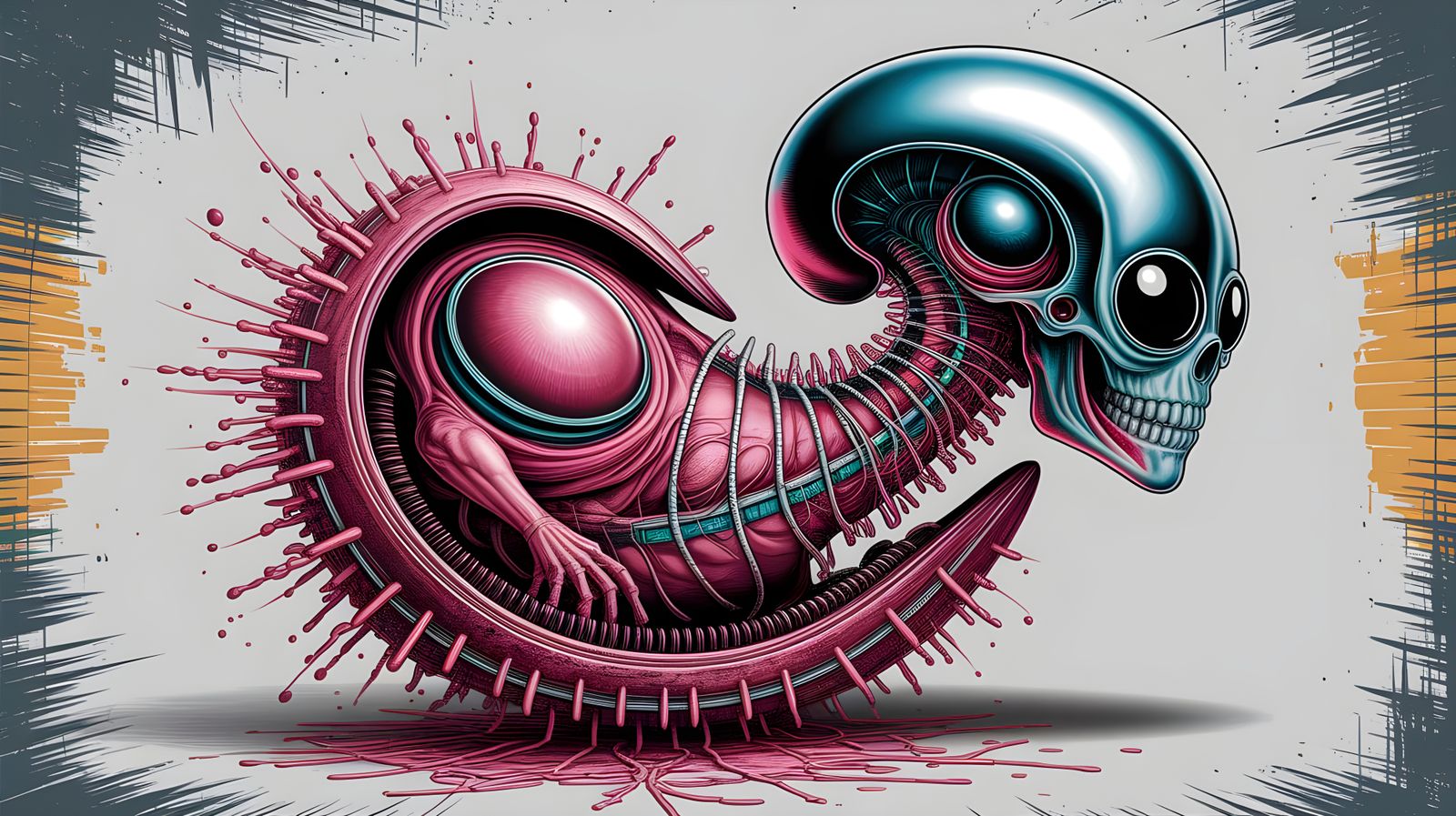 Alien Embryo Dissection Artwork in Pop Art Style
