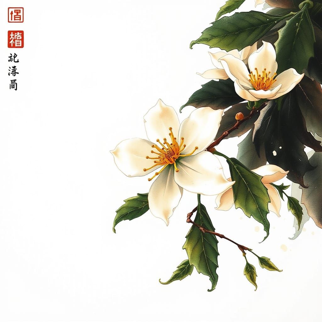 Jasmine Blossoms in Minimalist Sumi-e Style