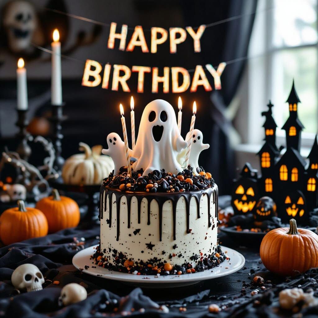 A birthday celebration with a spooky twist — think haunted c...