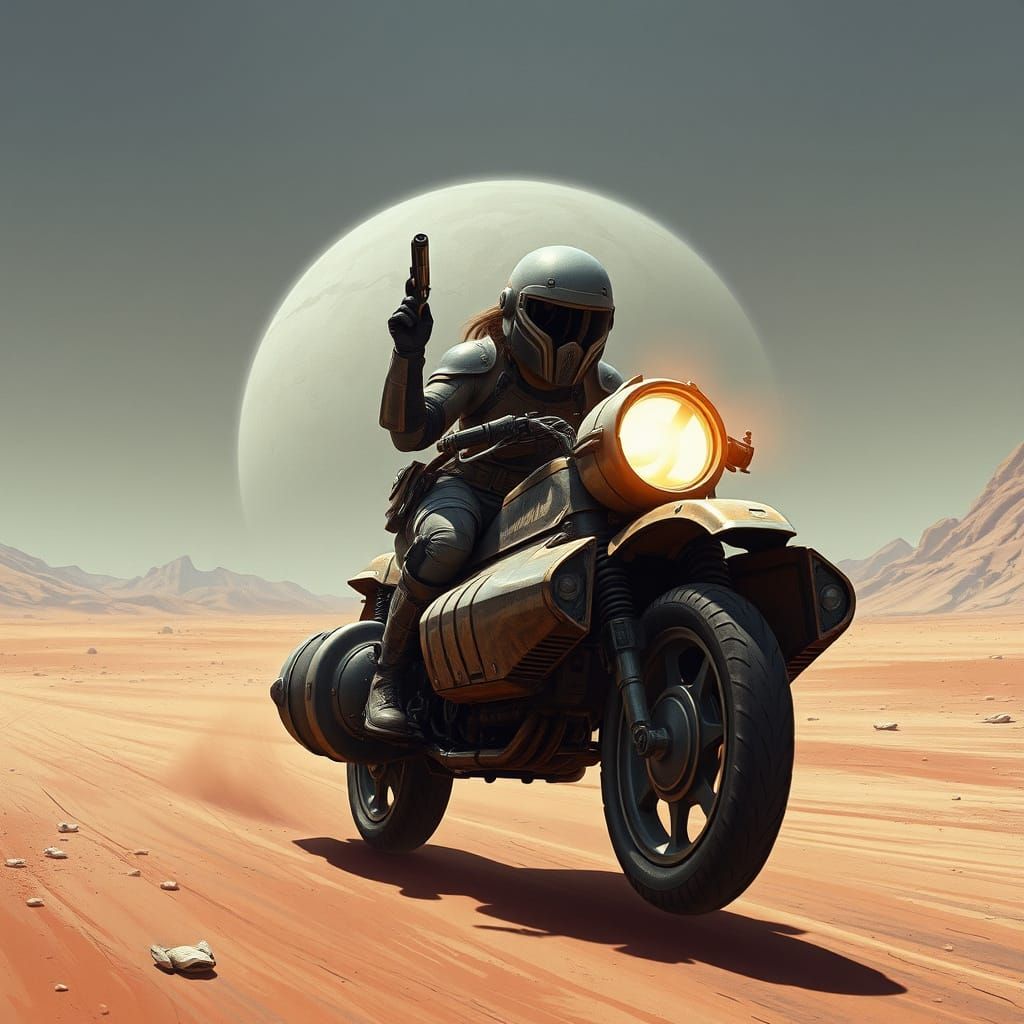 Lone Bounty Hunter on Alien Planet in McQuarrie Style