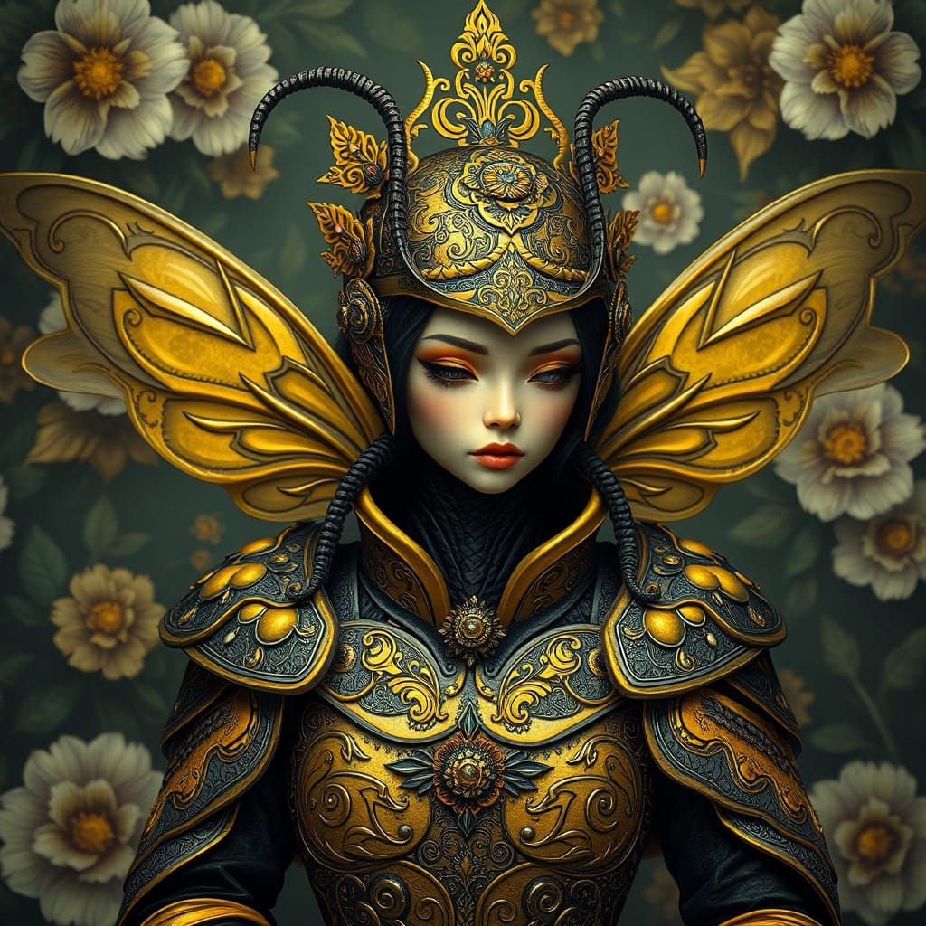 Whimsical Fae Queen in Iridescent Armor