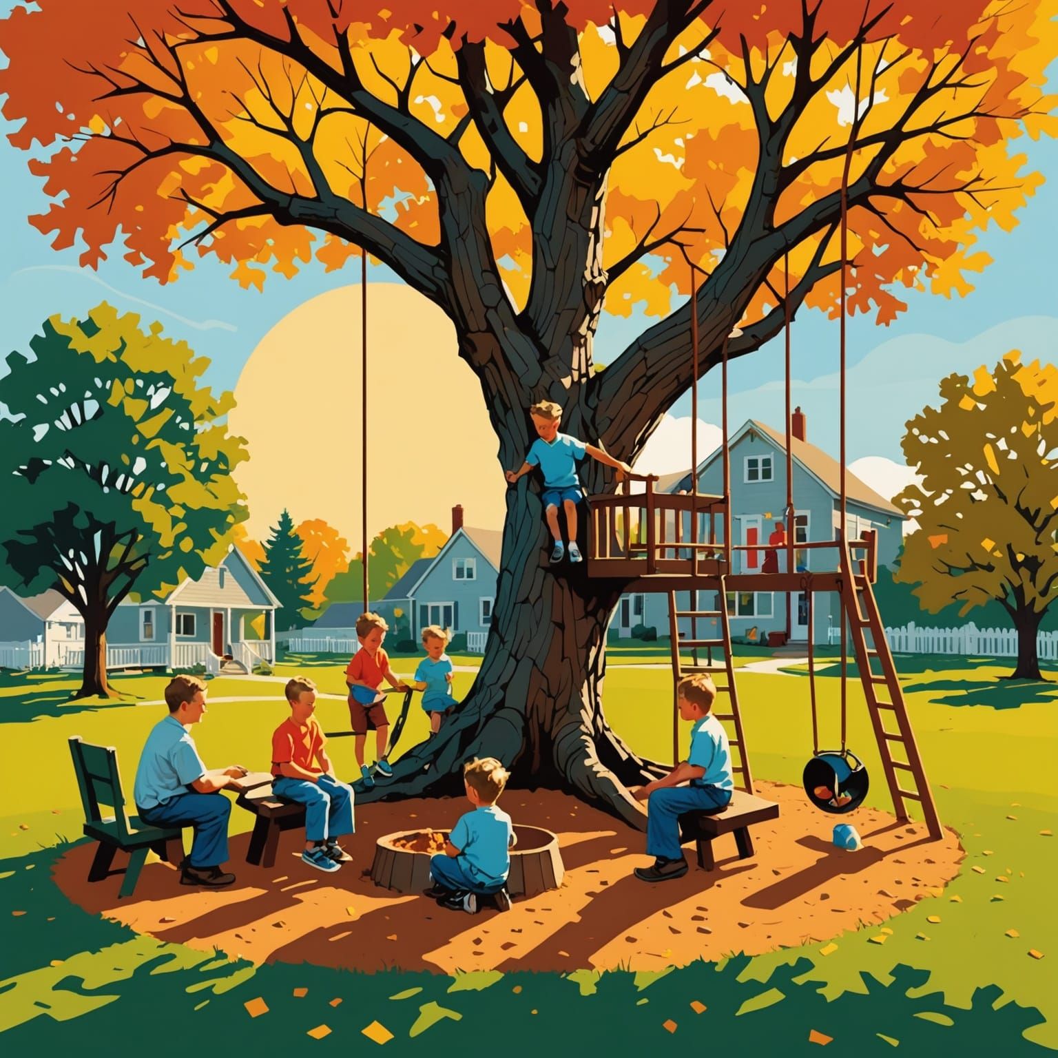 Nostalgic Backyard Scene Inspired by Golden Age Illustration