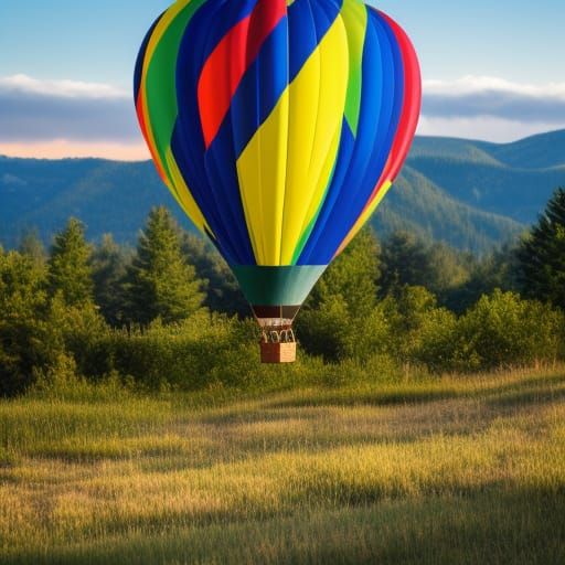 Blue and Yellow Hot Air Balloon Over Mountains