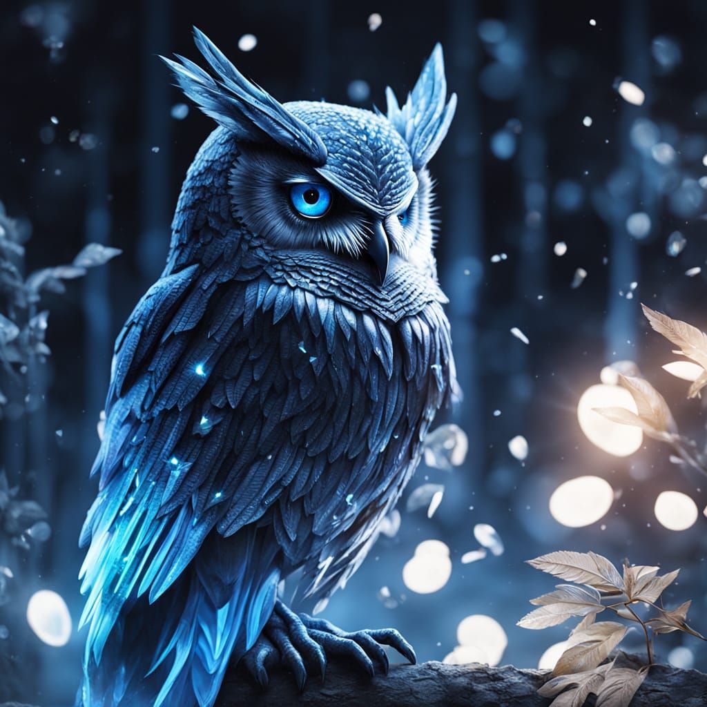 Crystal Owl in Mystical Forest