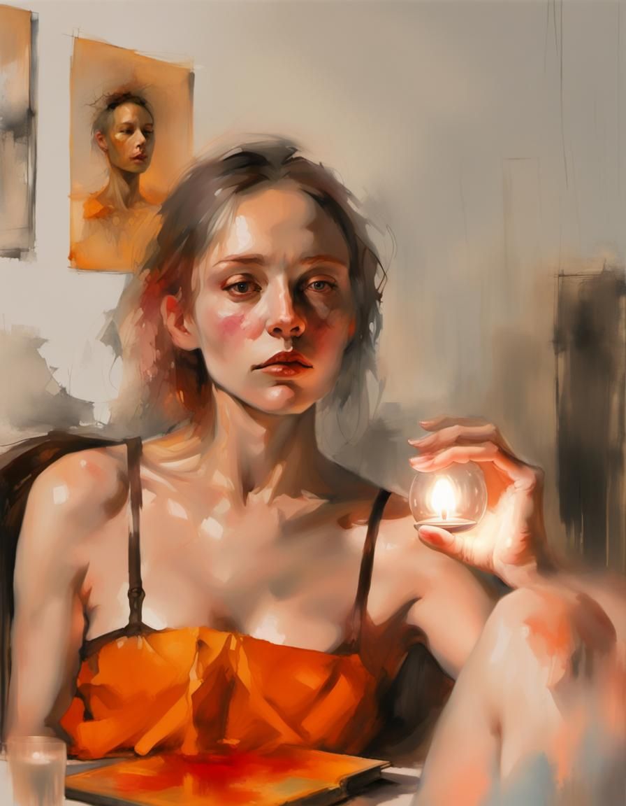 Candlelight Reader: Surreal Alcohol Ink Masterpiece