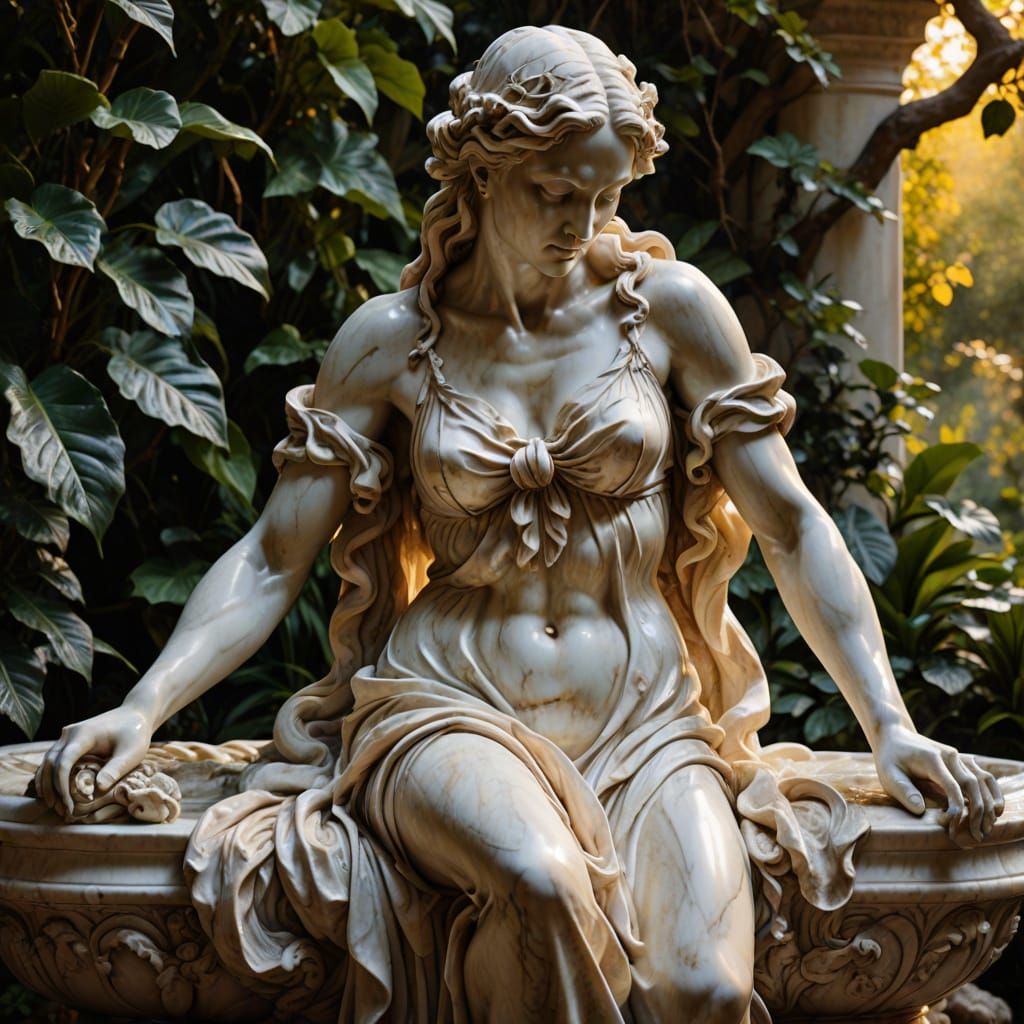 Lilith Bathing: A Baroque Marble Sculpture