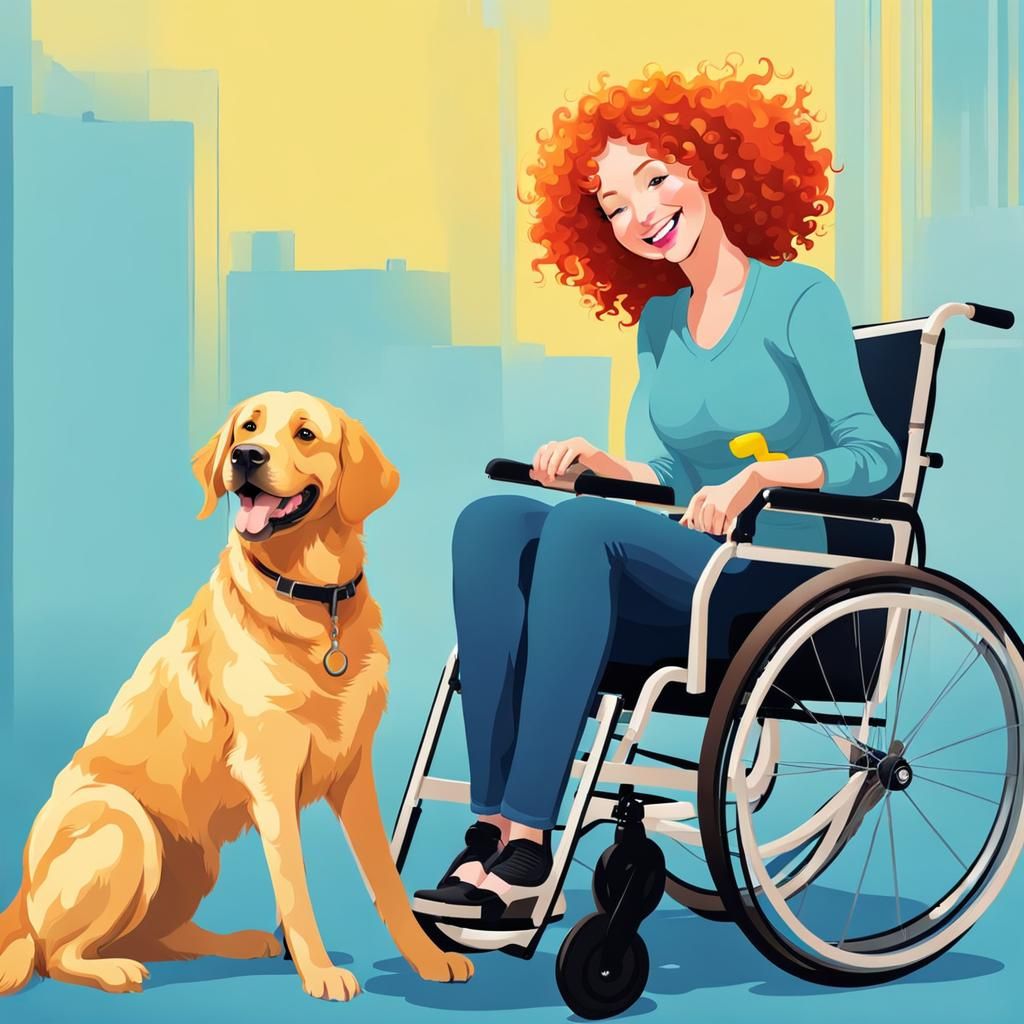 Woman in Wheelchair with Dog: Cel Shaded Digital Art