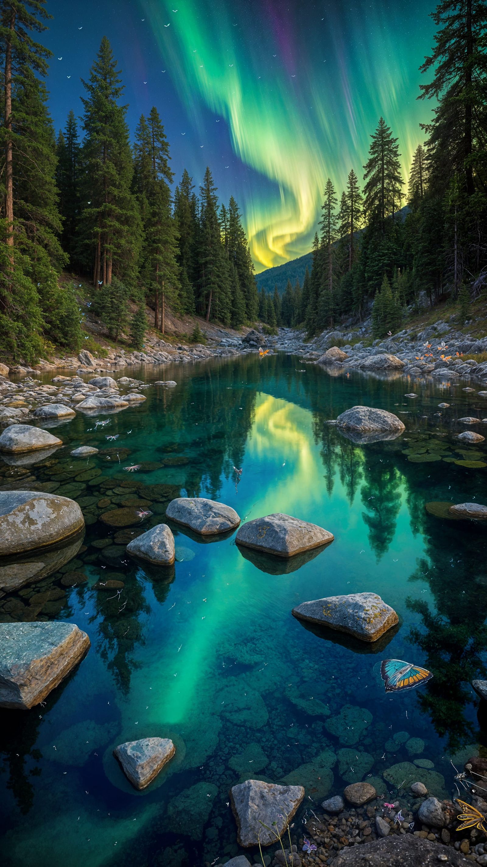 Vibrant Turquoise Waters in Forest Scene