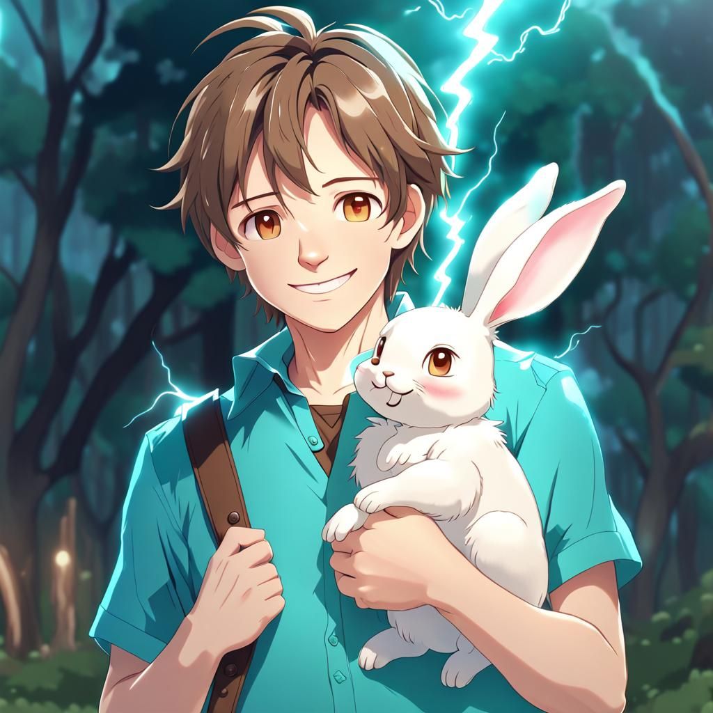 Anime Portrait of Man with Rabbit