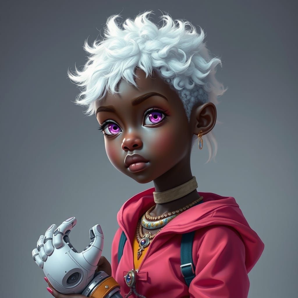 Albino African Girl with Robotic Leg, Digital Art