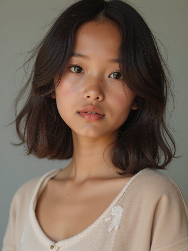 Realistic Portrait of a Young Woman in Soft Studio Light