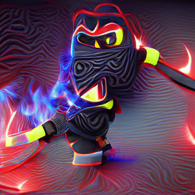 Neon Ninja with Oni Mask in Fiery 3D