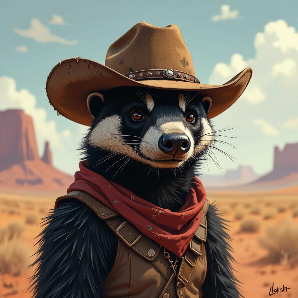 Honey Badger in Cowboy Hat, Digital Art
