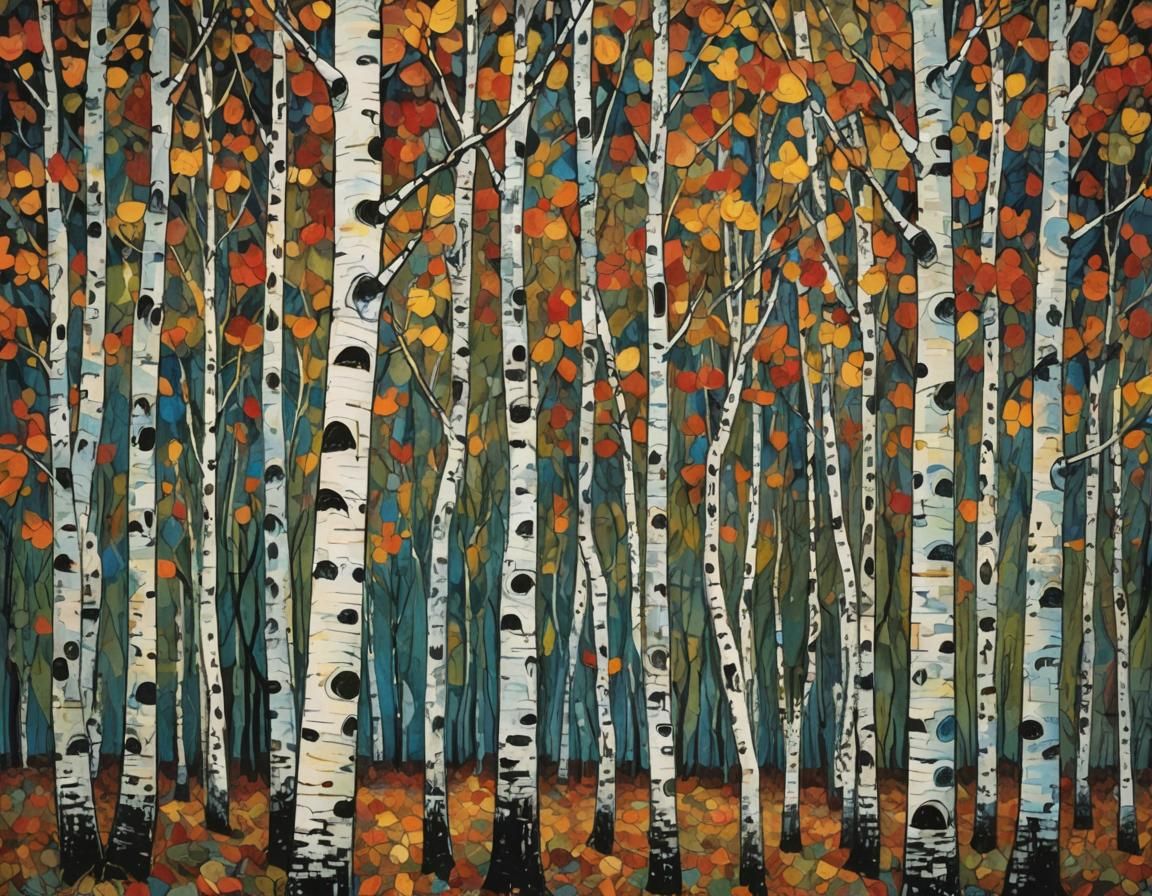 Autumn Birch Trees: Intricate Abstract Expressionism