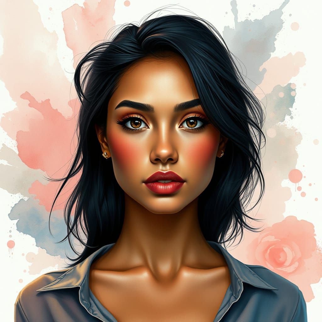 Elegant Hyper-Realistic Portrait in Watercolor Style