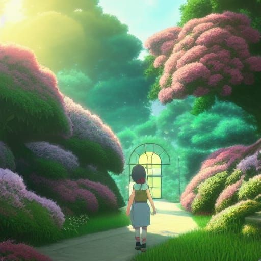Garden Portal in Studio Ghibli Anime Style