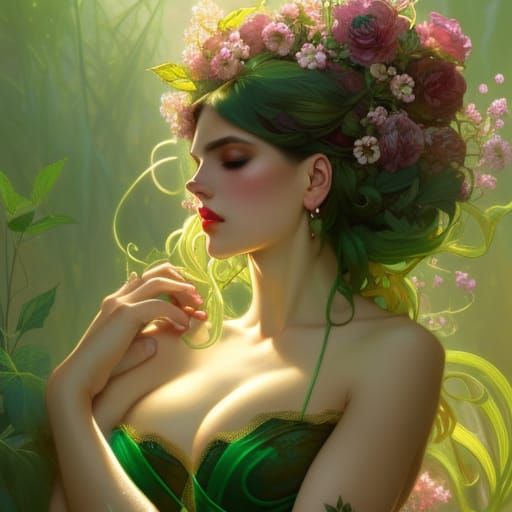 Ethereal Flower Spirit in Emerald Garden