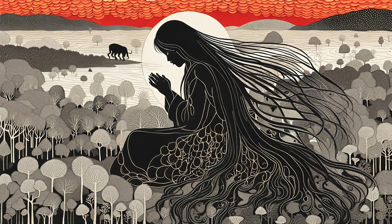 Myth in a Vibrant Landscape: A Collage Essence