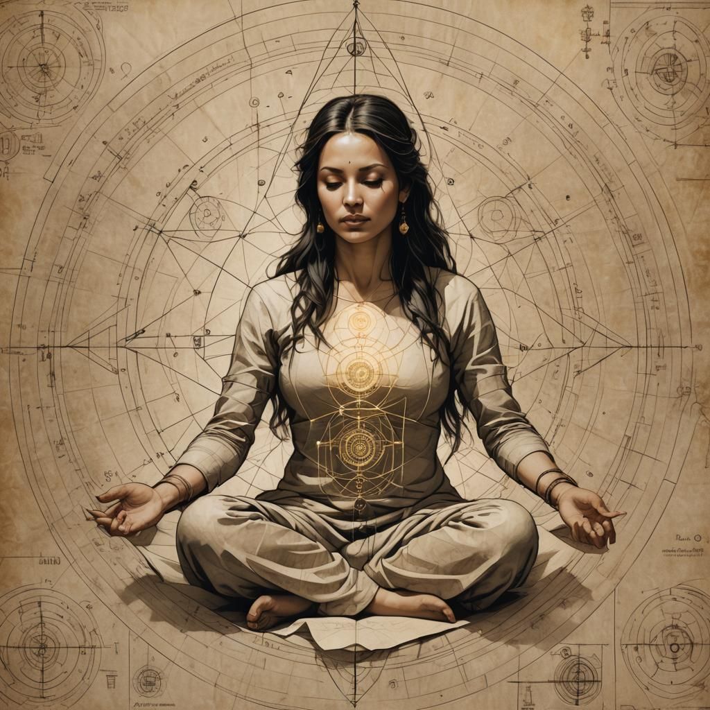 Meditating Woman in Sacred Geometry Concept Art