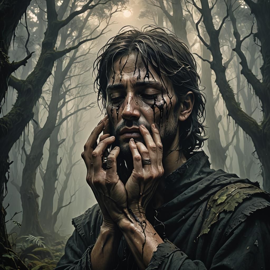 Mystical Forest: Tear Drops in Dark Fantasy Style