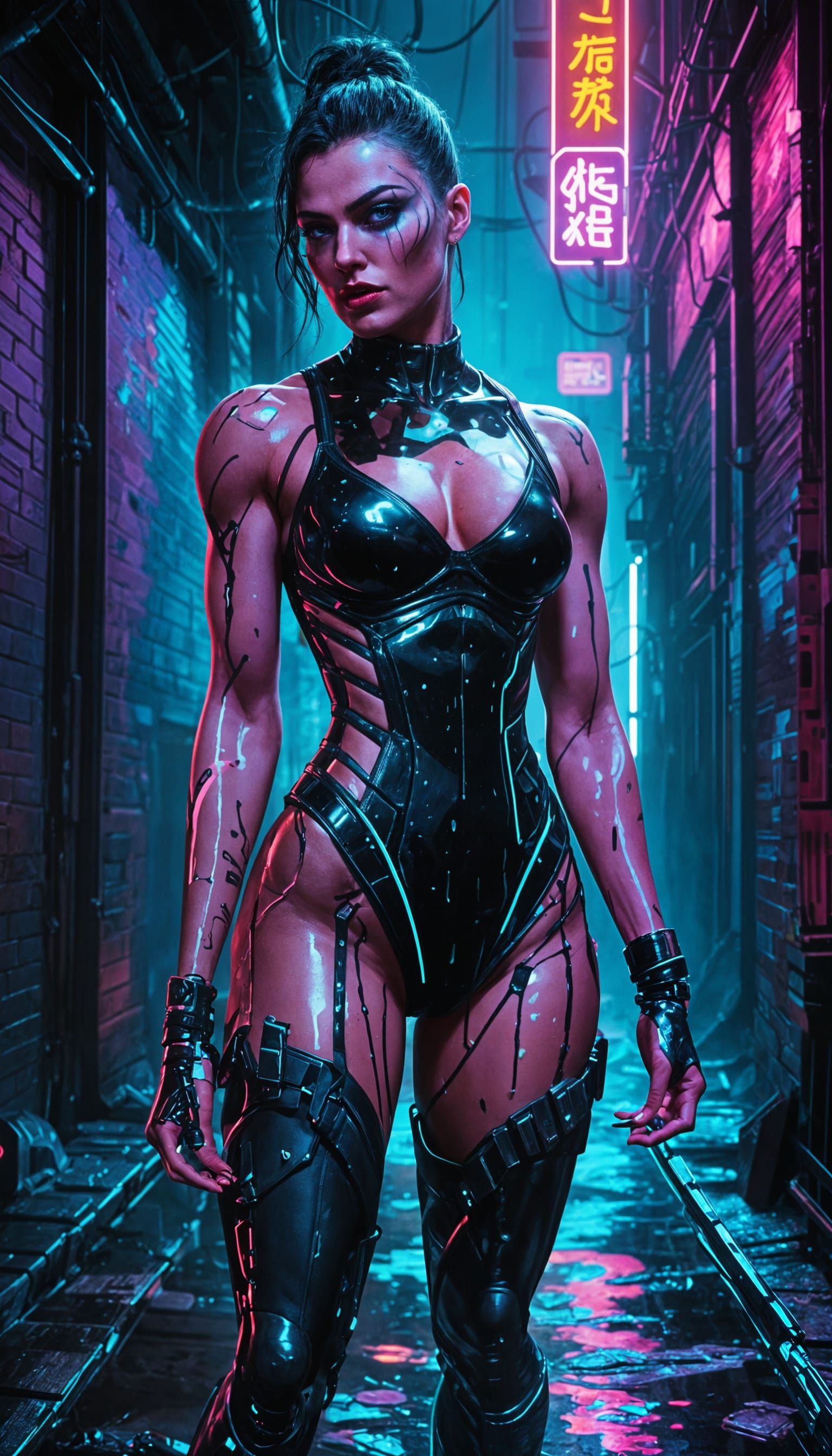Cyberpunk Antiheroine: Muscular and Intimidating