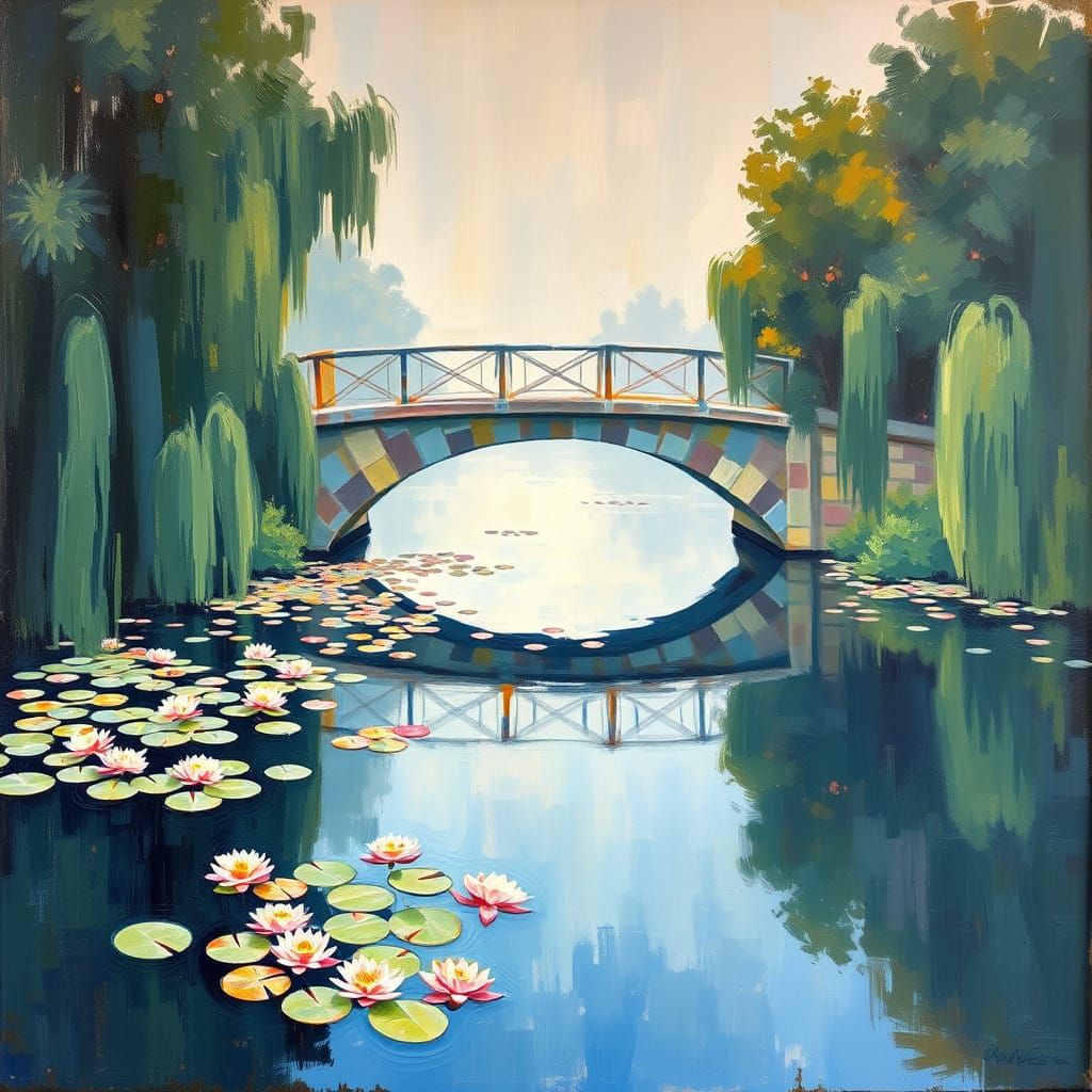 Water Lilies in a Modern Bridge Setting