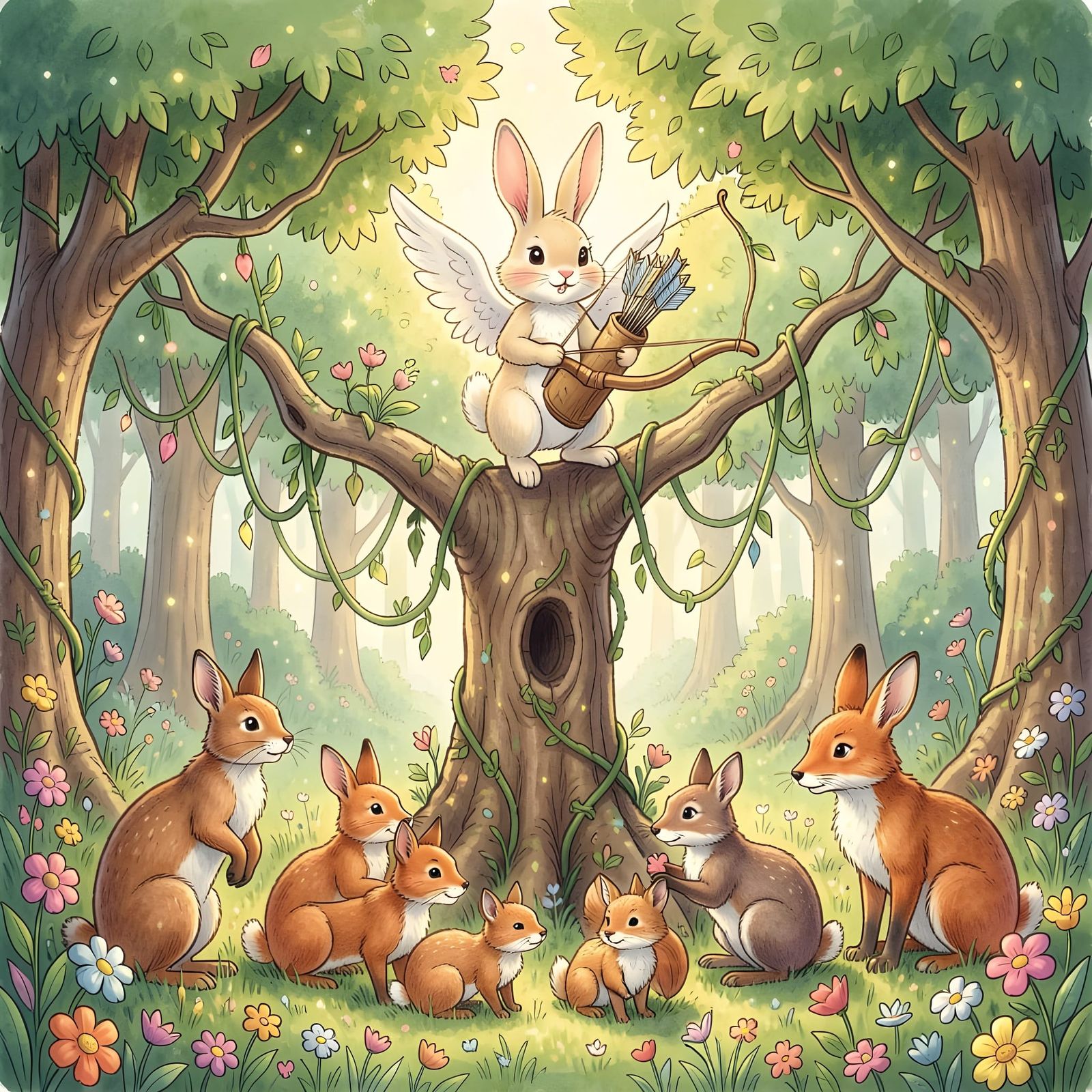 Cupid Bunny Oversees Forest Romance