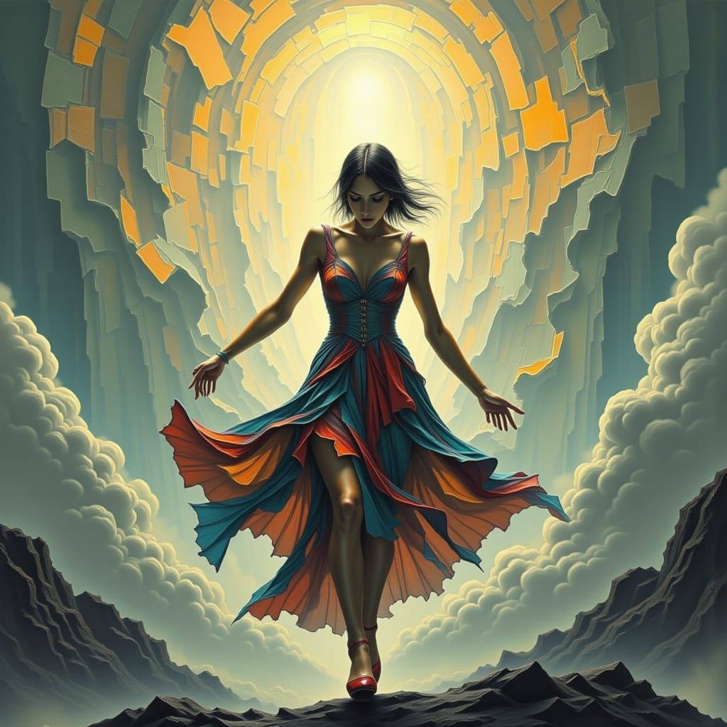 Surreal Woman in Futuristic Dreamscape, Cyberpunk Mystical A...