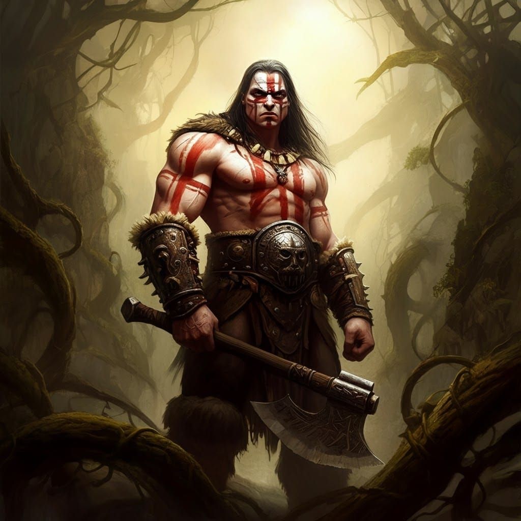 Barbarian Warrior in Primordial Landscape