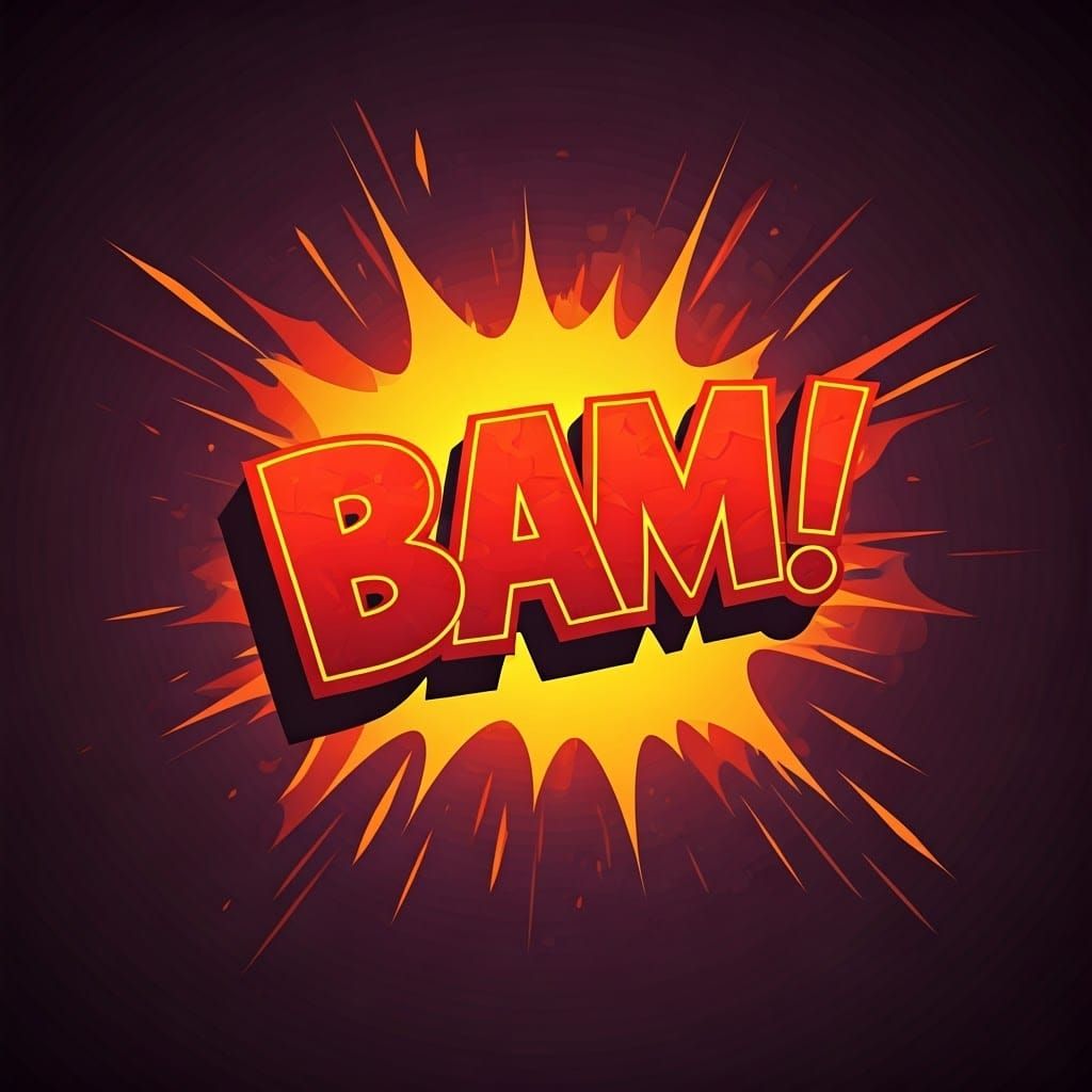 Explosive 3D "Bam!" Onomatopoeia in Fiery Colors