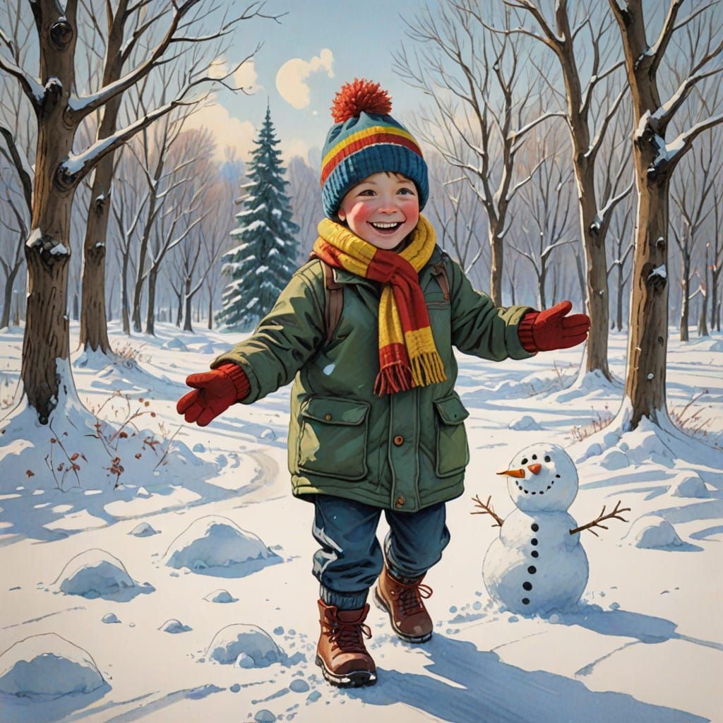 Joyful Winter Scene in Earthy Tones