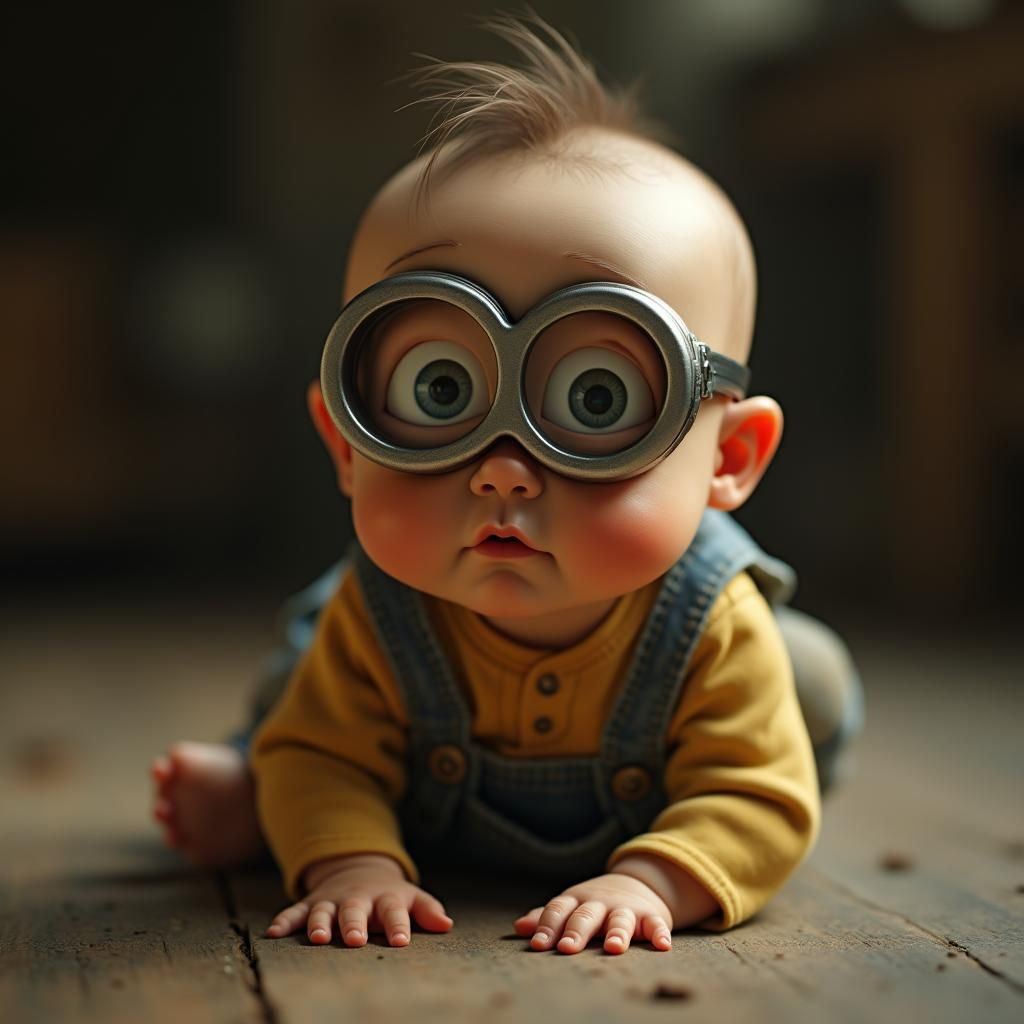 Hyperrealistic Minion Baby: Cinematic Film Still