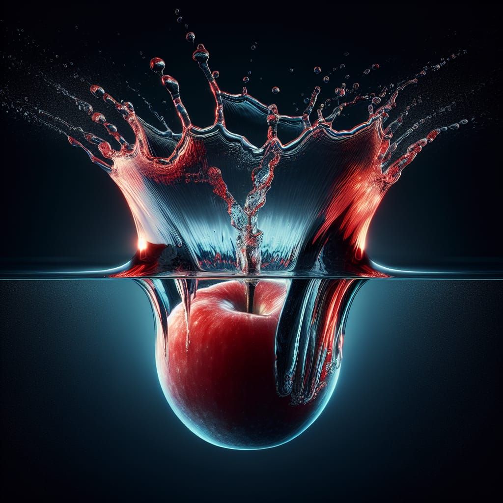 High-Speed Glass Apple Impact with Refracted Highlights