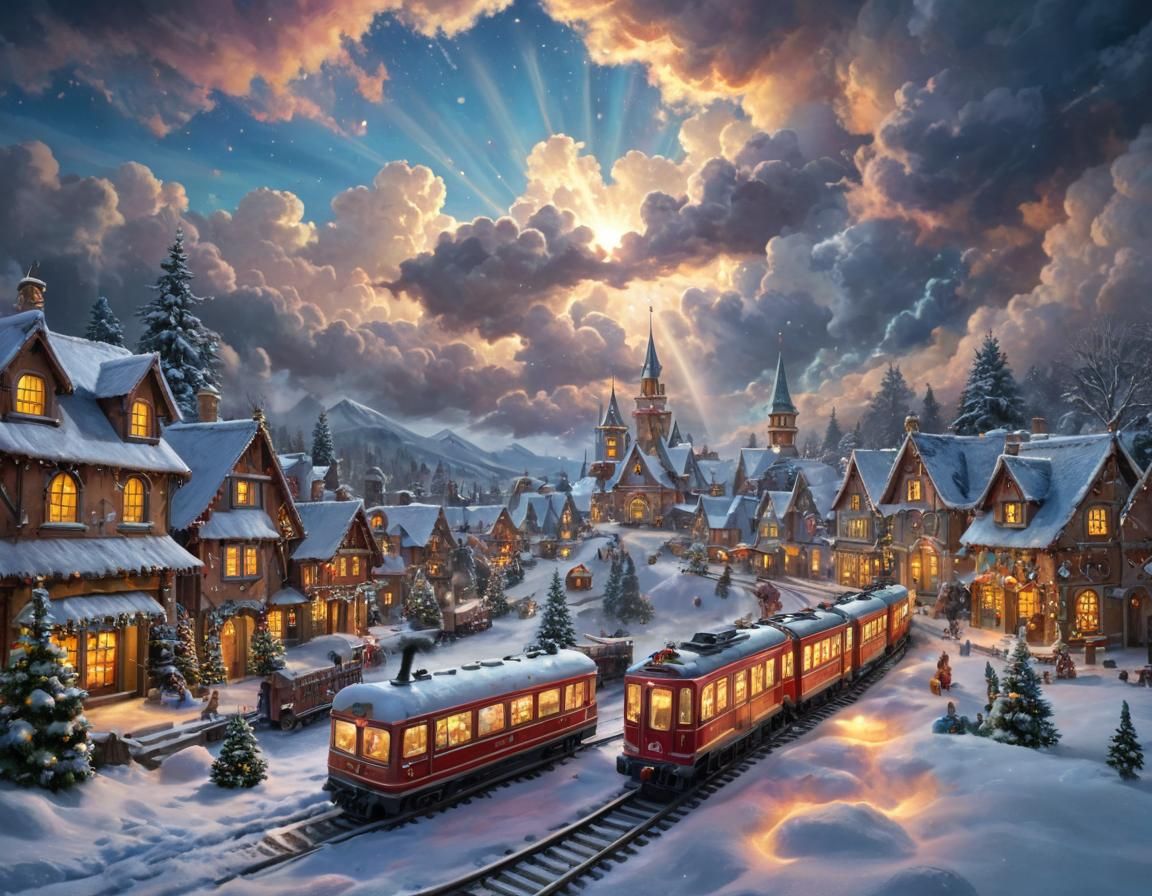 Christmas Fantasy Landscape in Oil Painting Style