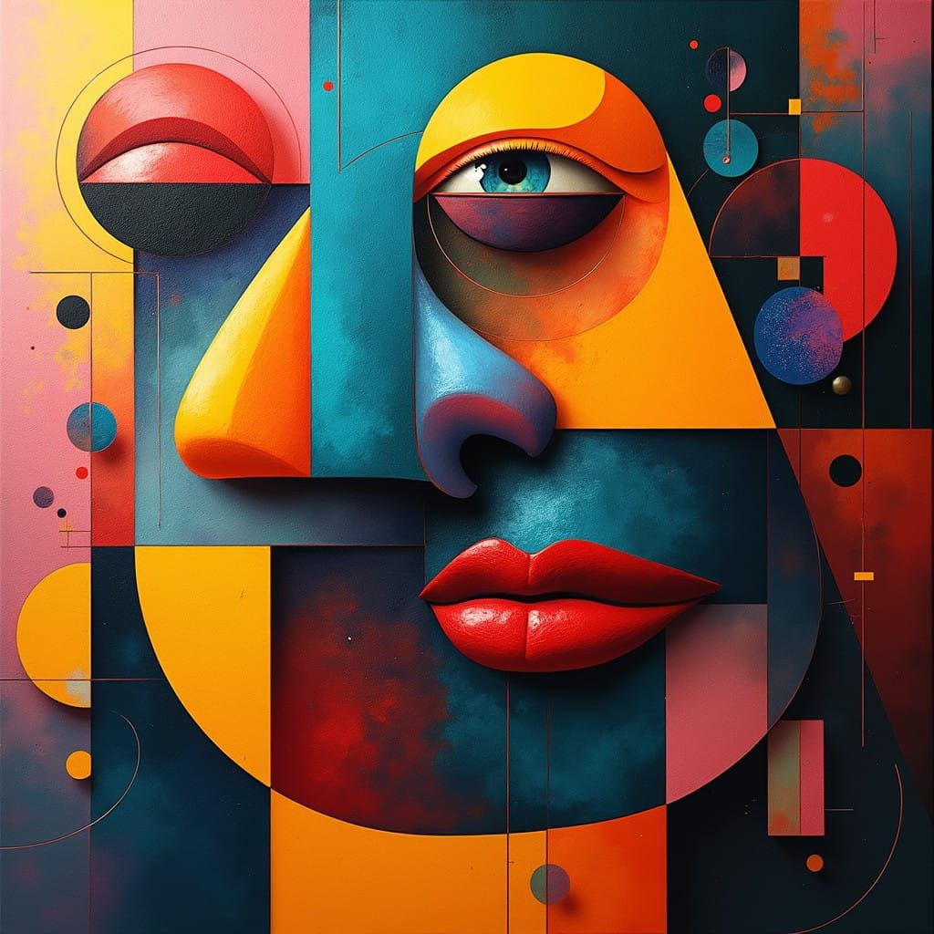 Surreal Cubist Portrait in Neo-Cubist Art Deco Style