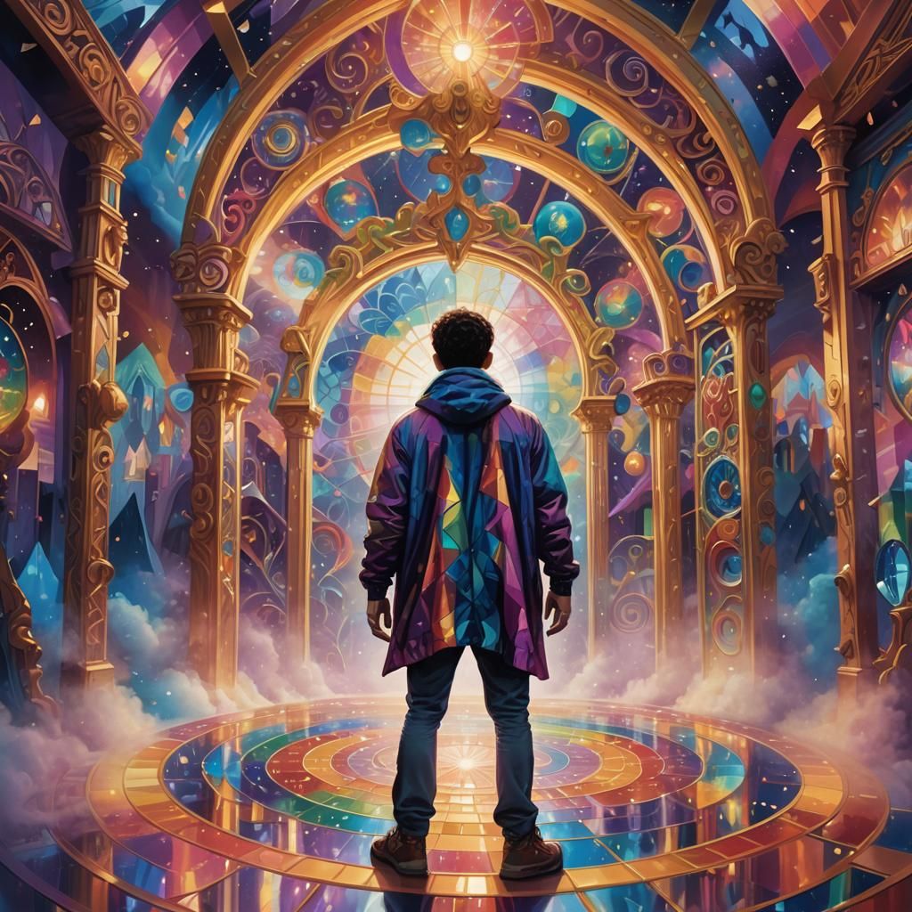 Kaleidoscope Funhouse with Rainbow Prisms: Fantasy Art