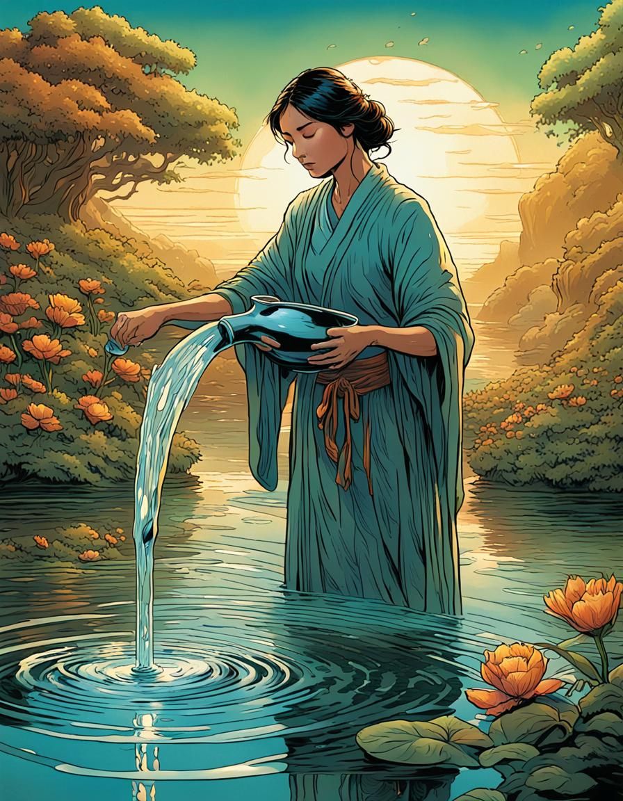 Comic Book Style Temperance Tarot Card Illustration