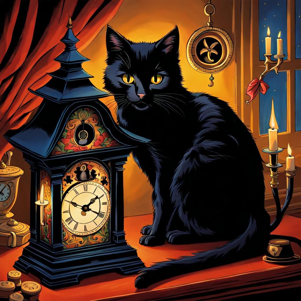 Black Cat with Bone in Candlelight