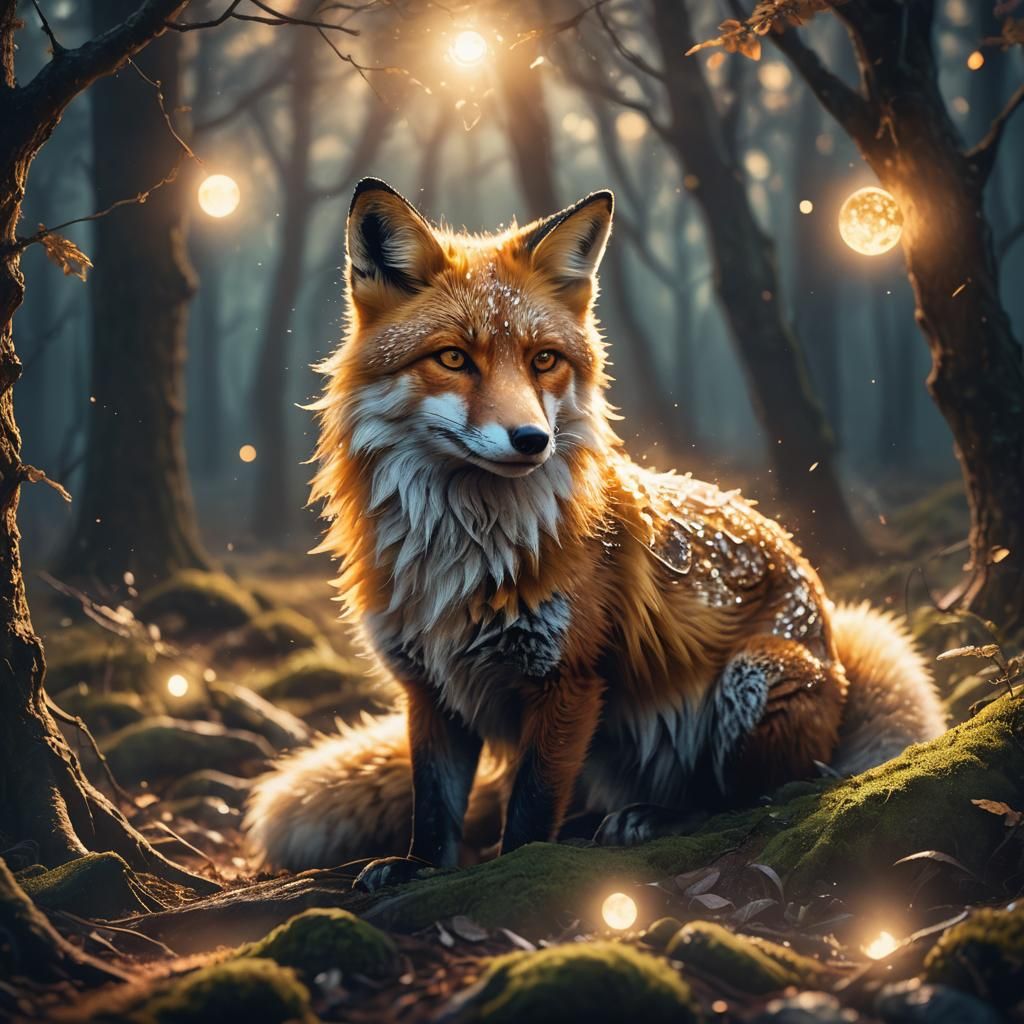 Mystical Spirit Fox in Moonlit Forest