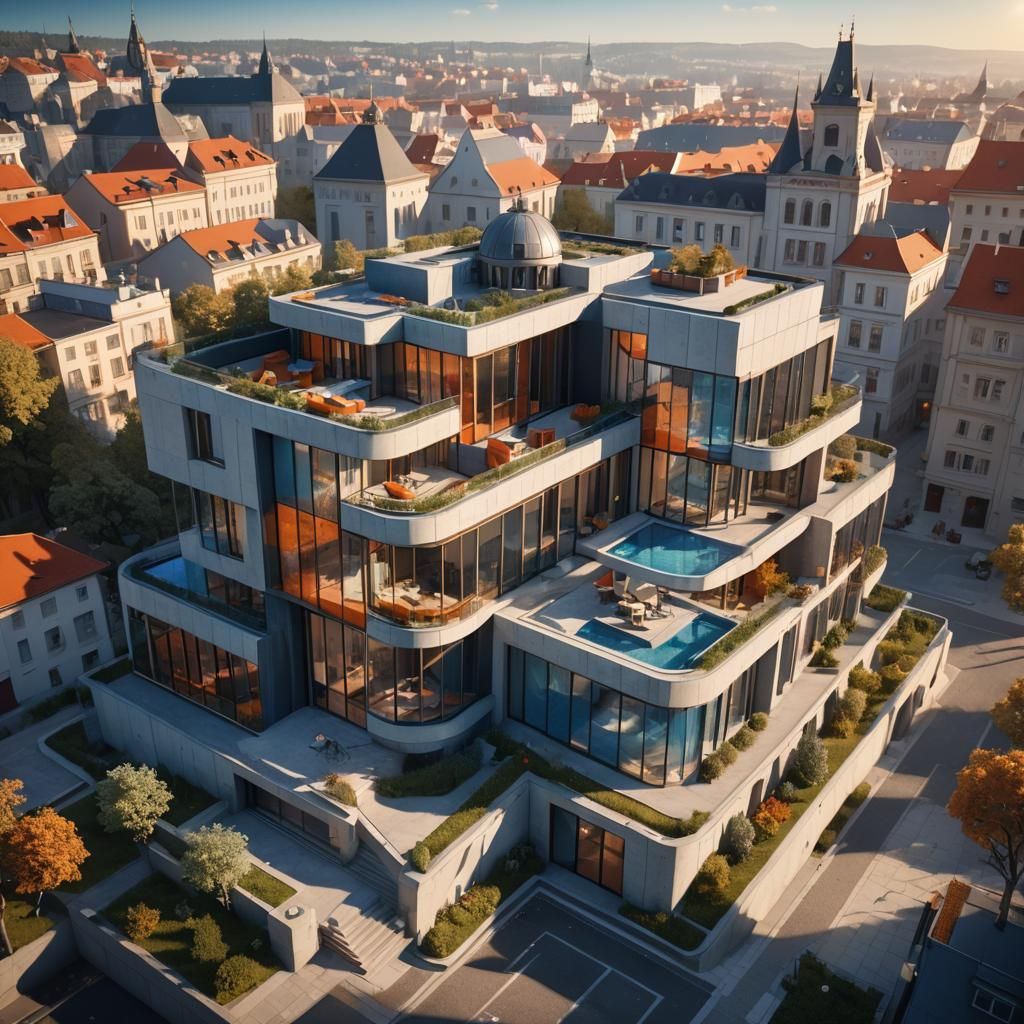 Luxury Prague Villa: Futuristic Art Deco Fantasy Architectur...