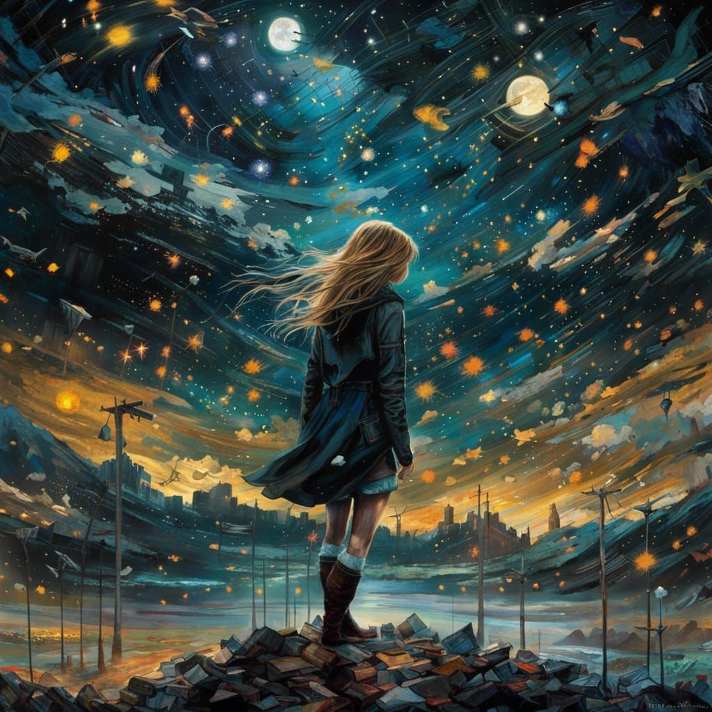 Dramatic Starry Night Sky Oil Painting