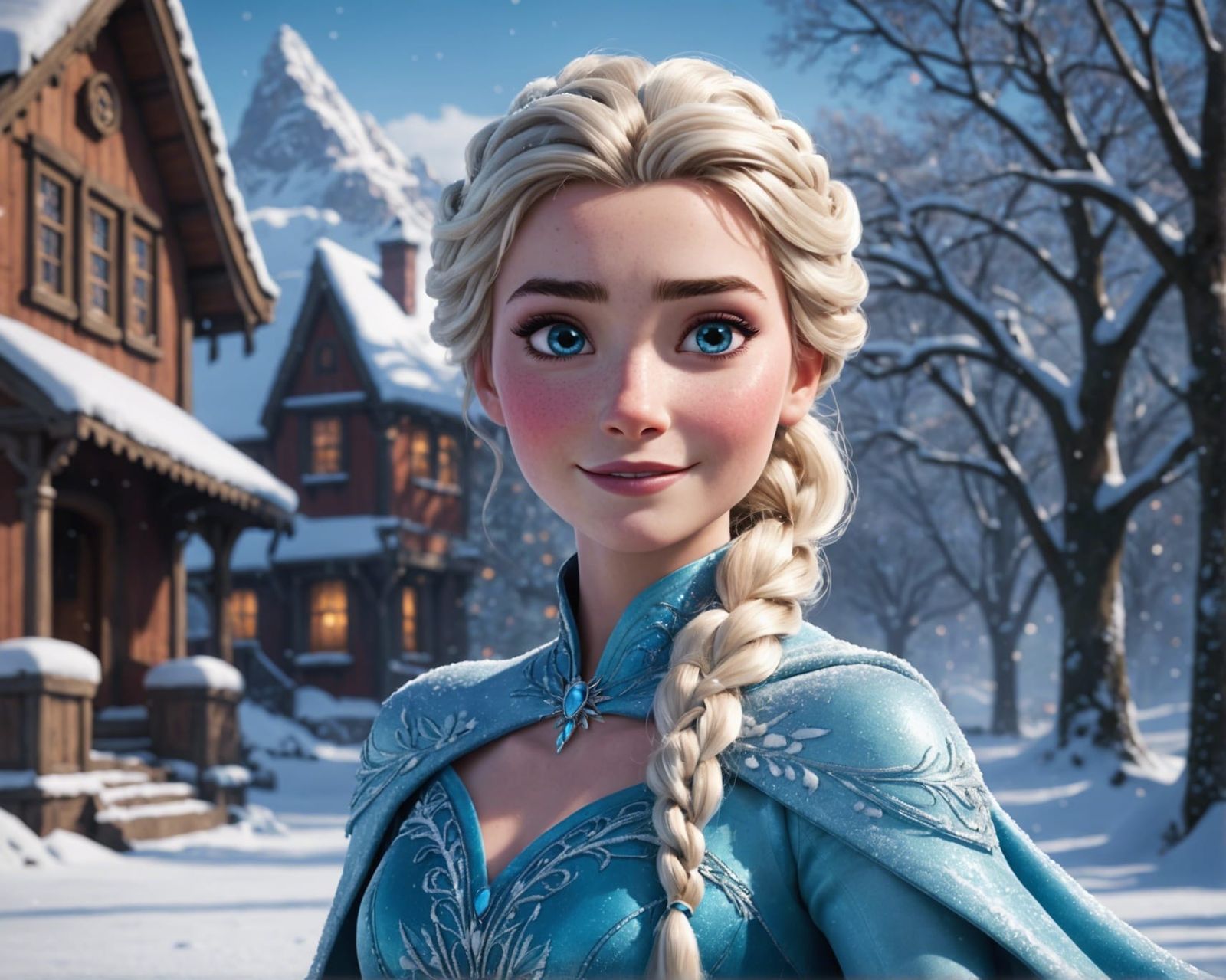 Photorealistic Elsa in Snow Environment