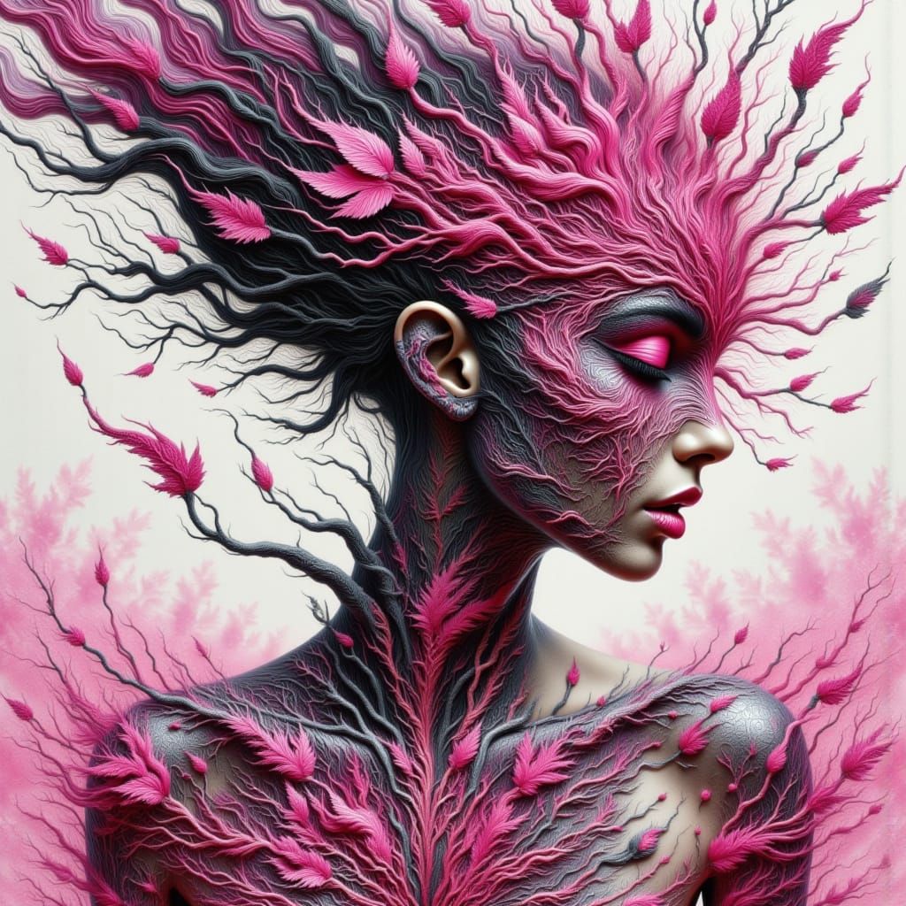 Surreal Female Figure in Double Exposure Mixed Media Art