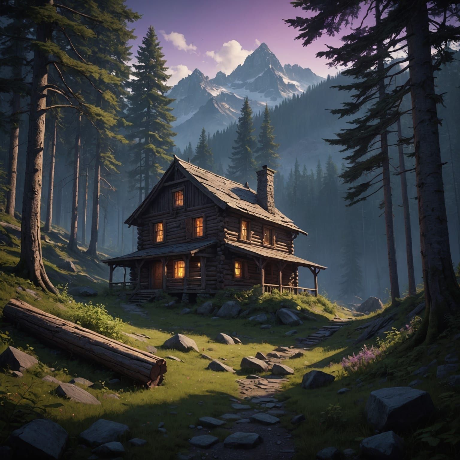 Smoky Mountain Cabin: Dark Fantasy Concept Art