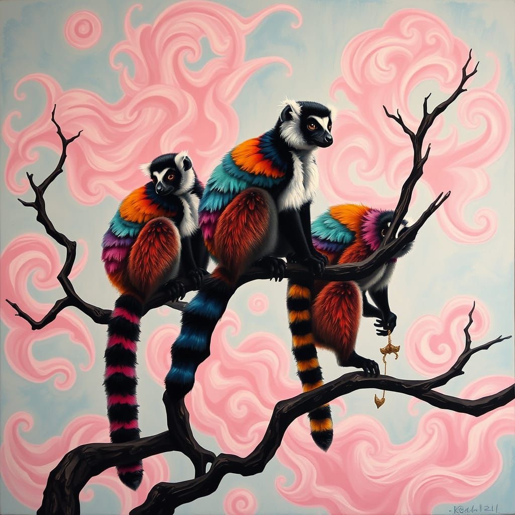 Surrealist Lemur Portraits in Vibrant, Dreamlike Colors