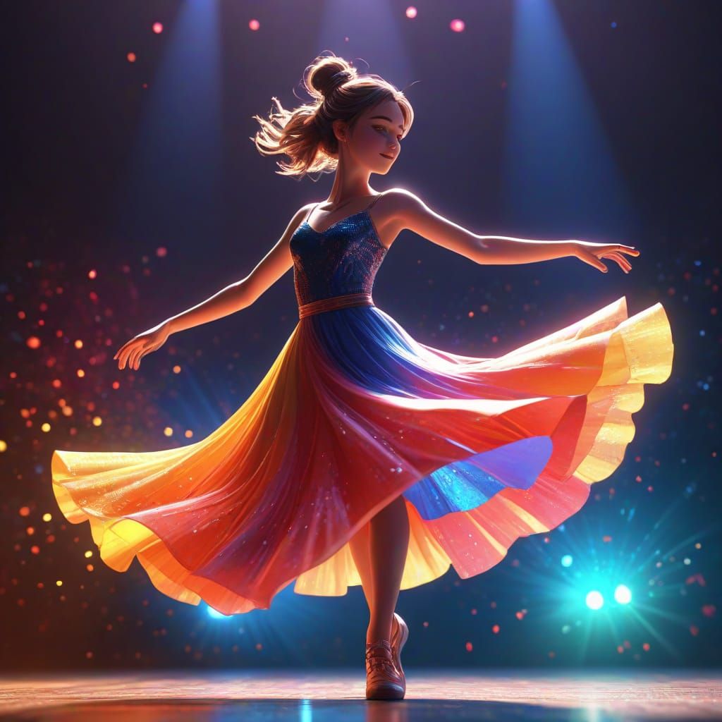 Energetic Dancer on Stage in Pixar Style