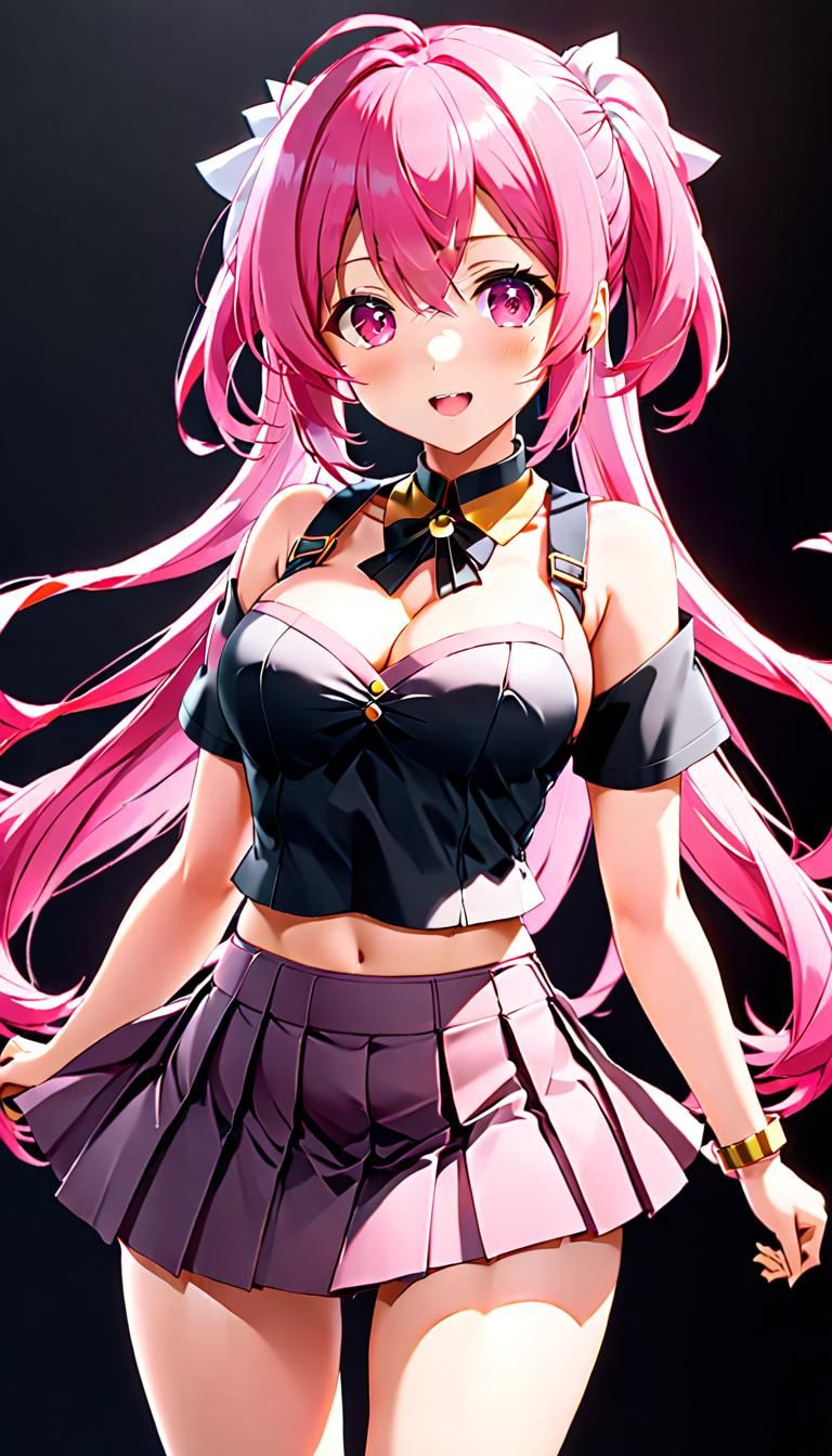 Anime Girl with Pink Hair and Short Skirt