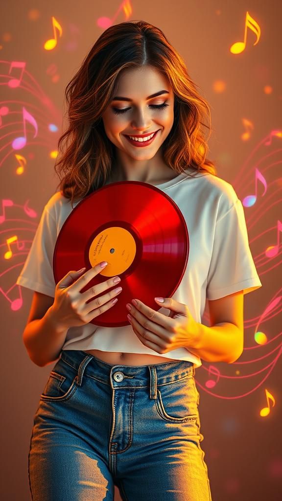 Ethereal Music: Woman with Red Vinyl Record