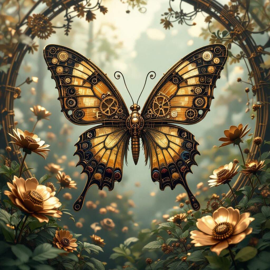 Steampunk Butterfly Automaton in Clockwork Garden