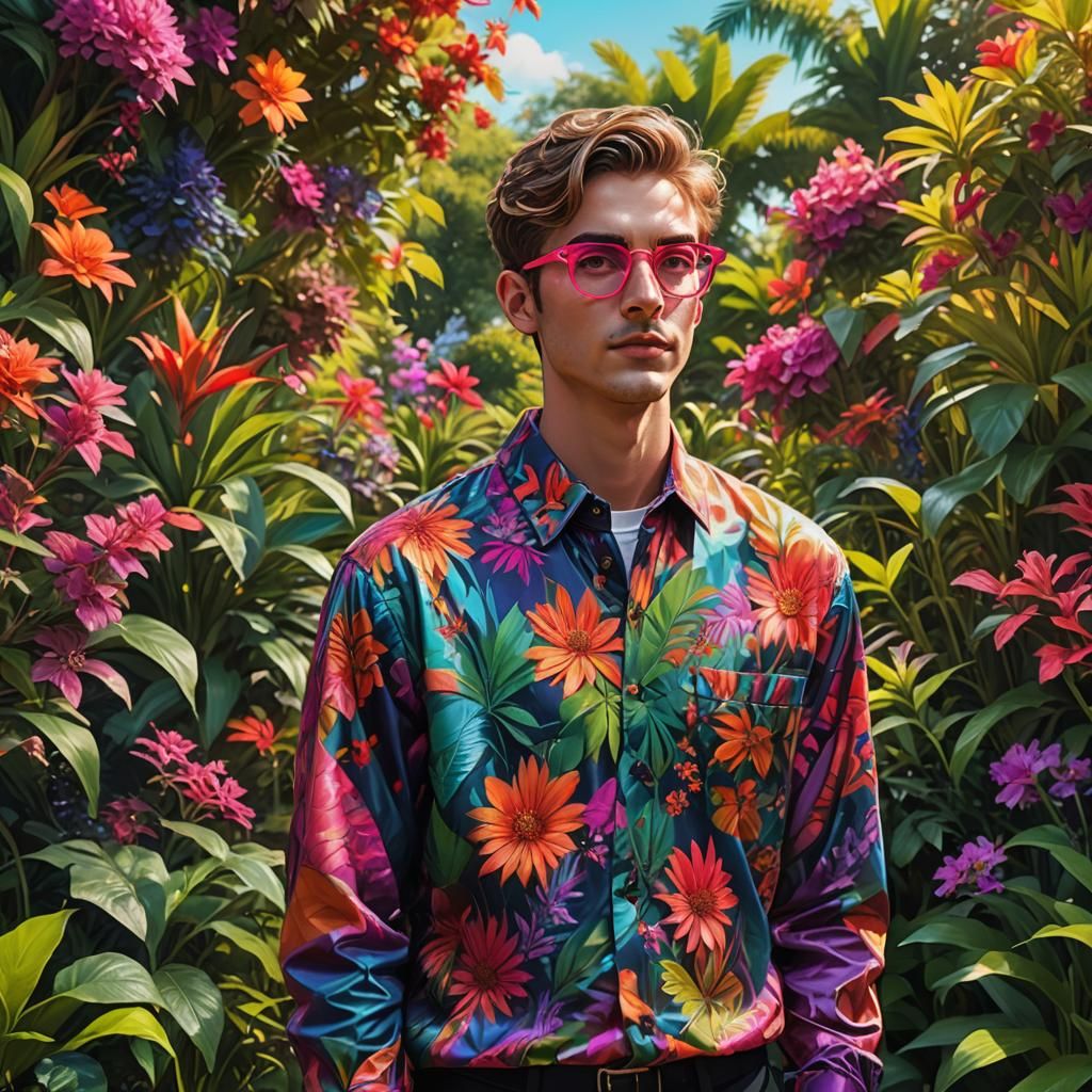 Vibrant Young Man in a Garden, Digital Painting